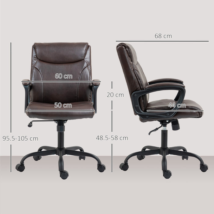 Brown Faux Leather Executive Office Chair With Adjustable Height and Swivel Wheels by HOMCOM