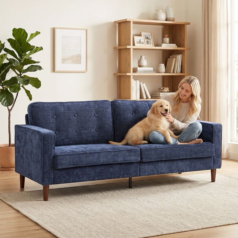 3 Seater Sofa for Spacious Family Seating with Soft Velvet Upholstery Dark Blue