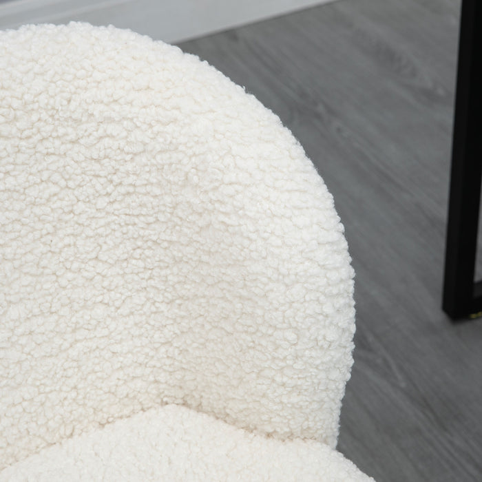 White Teddy Fleece Swivel Office Chair with Adjustable Height and Wheels for Home Office
