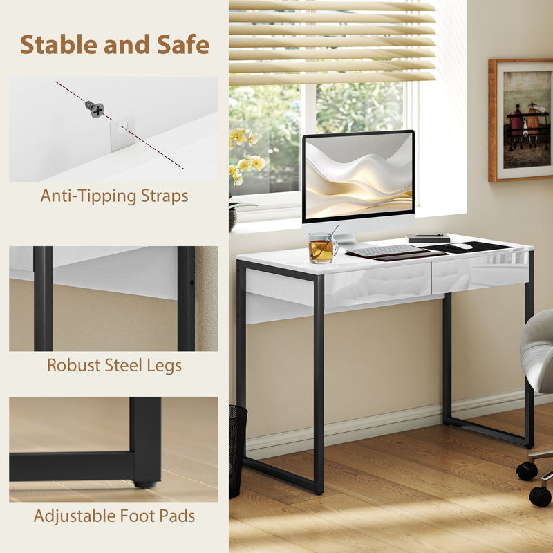 Compact Desk with Drawers for Small Home Office or Study White