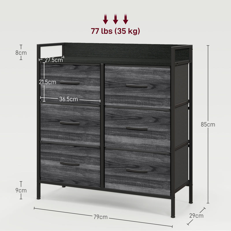 Rustic Black Chest of 6 Fabric Drawers for Bedroom and Living Room Storage by HOMCOM