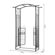 Metal Garden Arch with Gate for Climbing Plants and Roses Outdoor Arbour, Black
