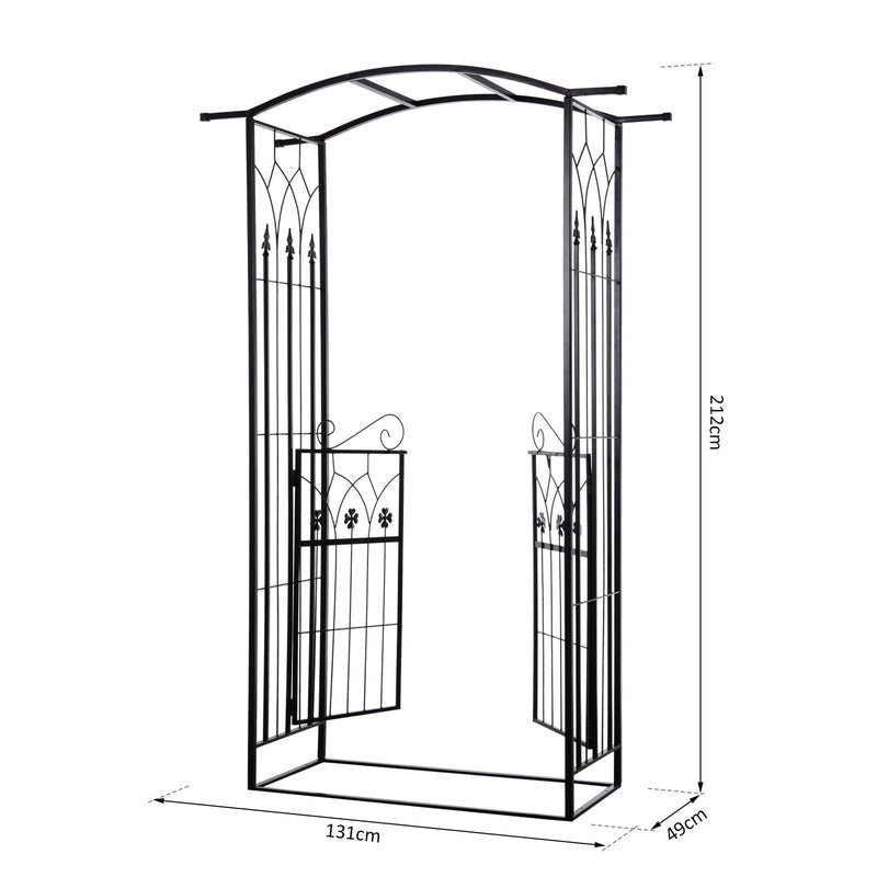 Metal Garden Arch with Gate for Climbing Plants and Roses Outdoor Arbour, Black