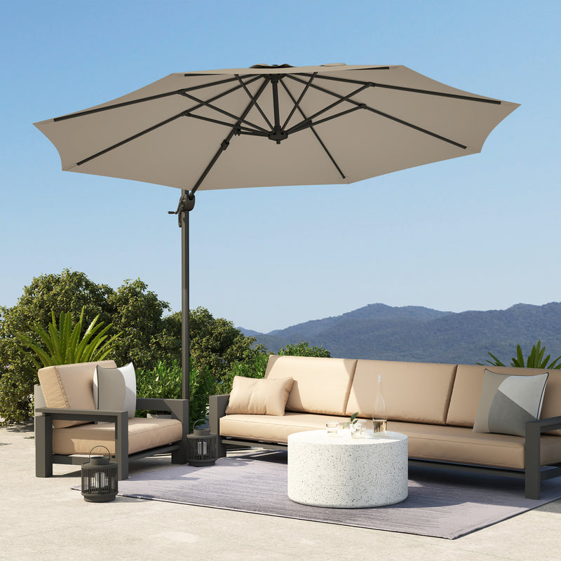 Light Grey 3 x 3m Cantilever Parasol with 360° Rotation and Crank Handle by Outsunny