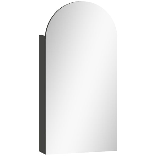 Arched Bathroom Mirror Cabinet With Adjustable Glass Shelves For Storage, Black