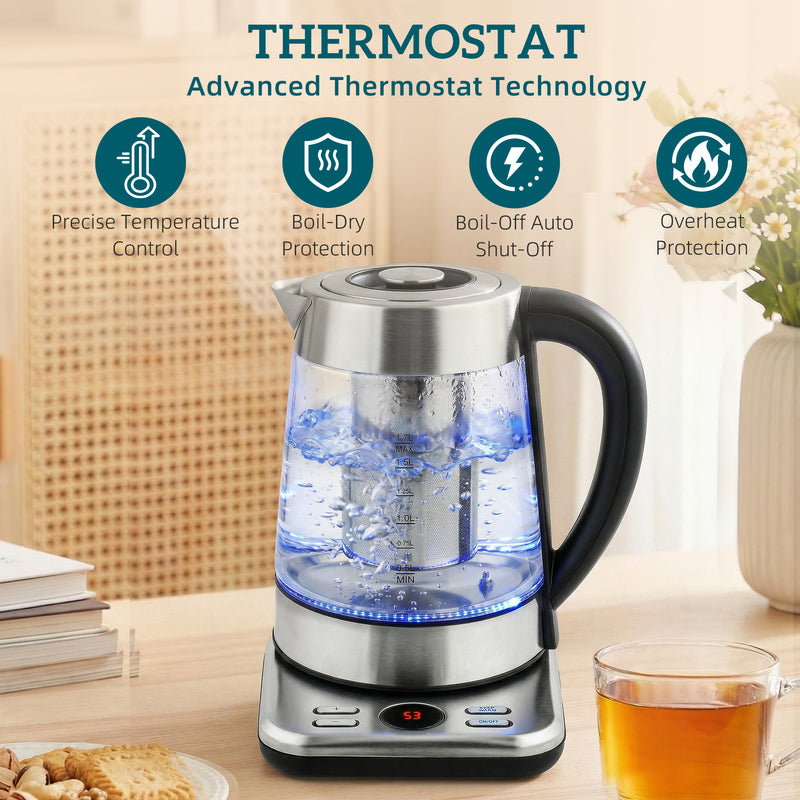 Electric Kettle With Rapid Boil and Keep Warm for Quick Tea and Coffee Silver Tone Homcom