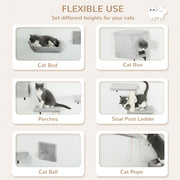 Grey 6 Piece Cat Wall Shelves Set with Bed Scratching Post and Toy Ball by PawHut