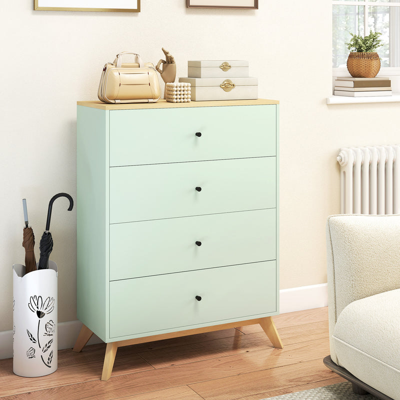 4 Drawer Bedroom Chest for Organised Clothes Storage with Easy Clean Surface Light Green Oak