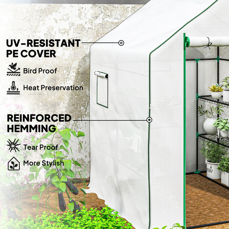 Mini Walk In Greenhouse 143 x 140cm with Shelves and Cover White by Outsunny