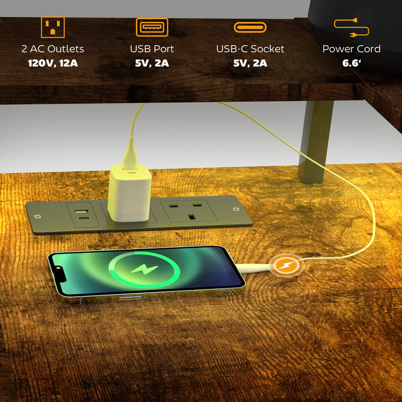 L Shaped Gaming Desk with LED Lights and Power Outlets 150cm Corner Computer Desk by HOMCOM