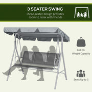 Light Grey 3 Seater Metal Garden Swing Chair With Canopy For Patio Relaxation Outsunny