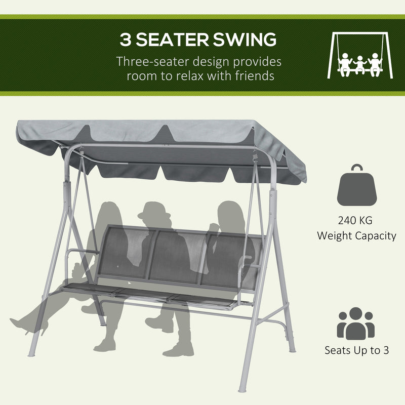 Light Grey 3 Seater Metal Garden Swing Chair With Canopy For Patio Relaxation Outsunny