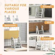 Grey Foldable Adjustable Toddler Tower with Handle and Non-Slip Design by AIYAPLAY