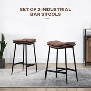 Set of 2 Industrial Bar Stools with Curved Seat and Steel Frame for Kitchen Brown
