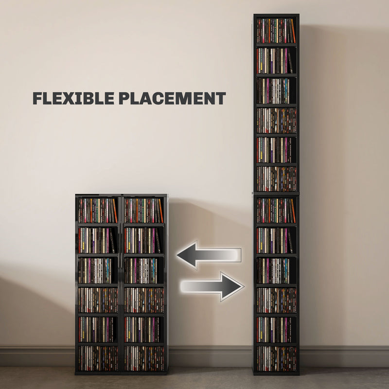 Set of 2 Tall CD Storage Shelves for Media Organisation with High Gloss Finish Black