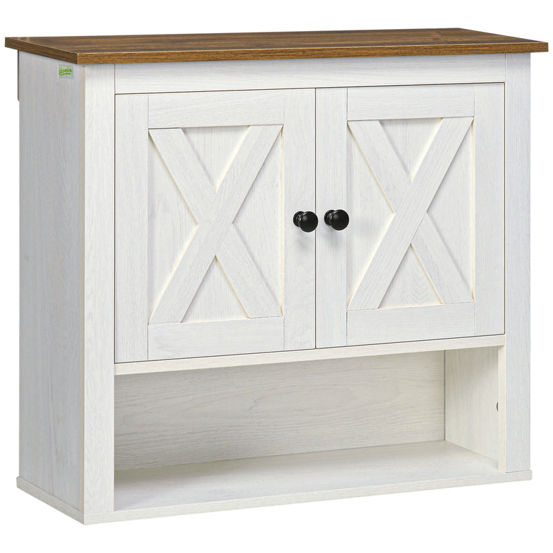 White Wall Mounted Farmhouse Bathroom Storage Cabinet by kleankin