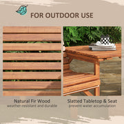 Wooden Garden Love Seat With Built In Coffee Table And Parasol Hole For Outdoors Tan Brown AOSOM