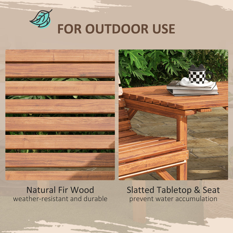 Wooden Garden Love Seat With Built In Coffee Table And Parasol Hole For Outdoors Tan Brown AOSOM