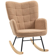 Wingback Rocking Chair Light Brown Soft Fleece for Relaxing Comfort by HOMCOM