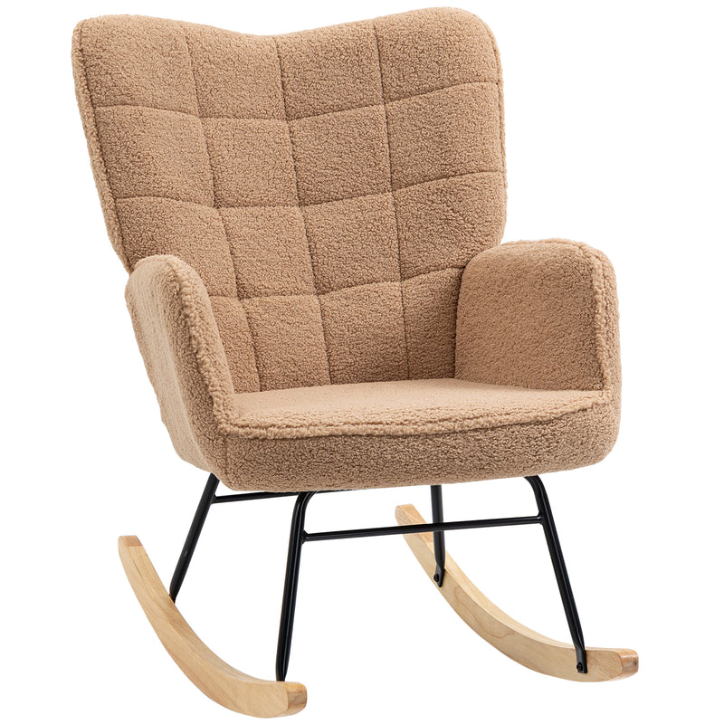 Wingback Rocking Chair Light Brown Soft Fleece for Relaxing Comfort by HOMCOM