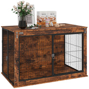 Extra Large Dog Crate Furniture with Flip-up Top and Two Doors Rustic Brown by PawHut