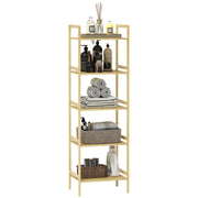 5 Tier Bamboo Bathroom Storage Shelf Freestanding Adjustable Rack Natural Wood