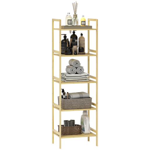 5 Tier Bamboo Bathroom Storage Shelf Freestanding Adjustable Rack Natural Wood