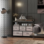 Tall Fabric Chest of 5 Drawers with Wood Effect Frame for Bedroom Storage Grey