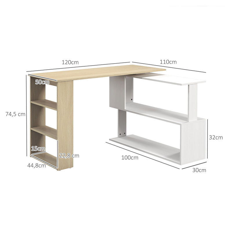 Modular Desk with Adjustable Shelves for Small Home Office and Easy Organisation White