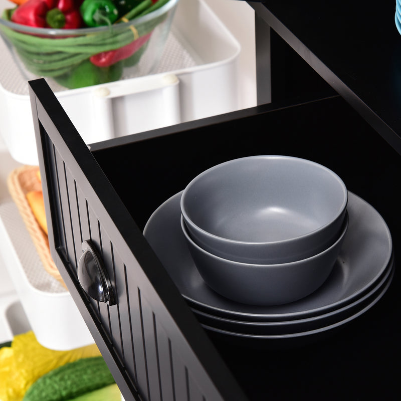 Freestanding Kitchen Storage Cabinet With Drawers And Shelves For Home Organisation Black