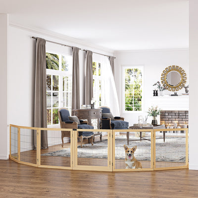 Freestanding Wooden Dog Gate With Support Feet For Doorways Or Stairs Natural Tone