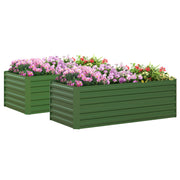 Set of 2 Green Galvanised Steel Raised Garden Beds With Reinforced Rods For Vegetables