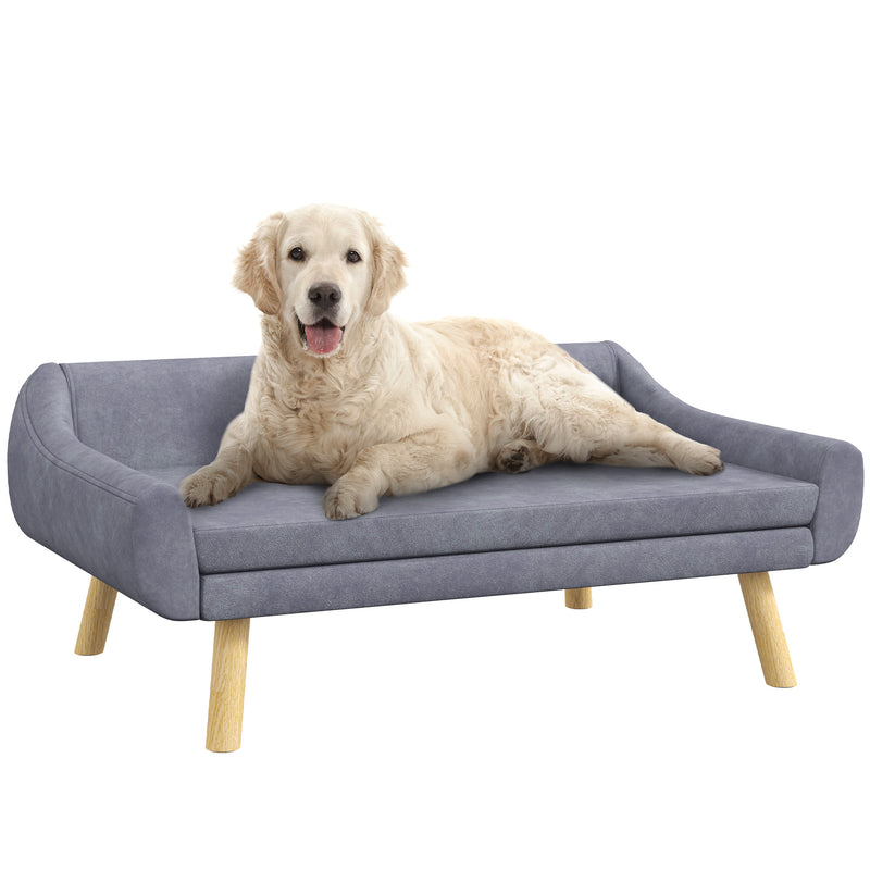 Dog Sofa Bed with Wooden Frame and Removable Cushion for Medium and Large Dogs Grey