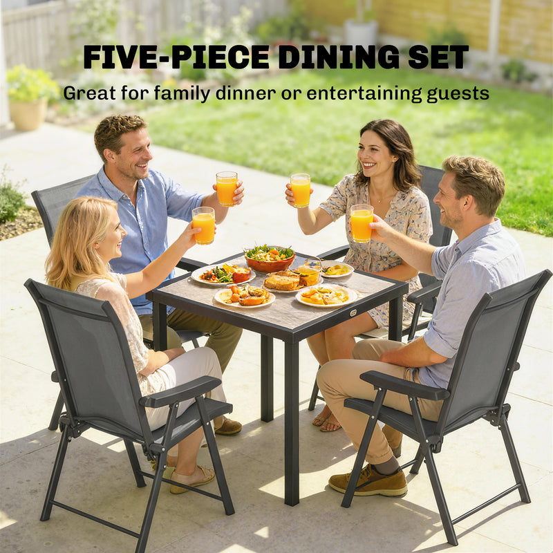 Outdoor Dining Set for 4 with Foldable Chairs and Compact Table for Small Gardens Grey Outsunny