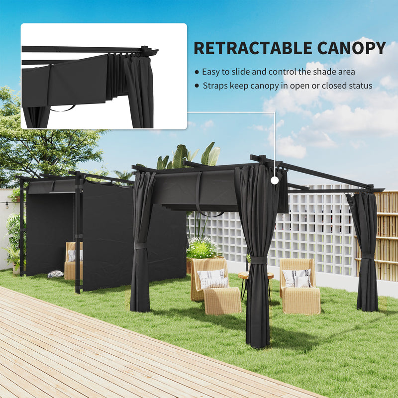 Dark Grey 3 x 3 m Retractable Roof Pergola with Curtains for Garden by Outsunny