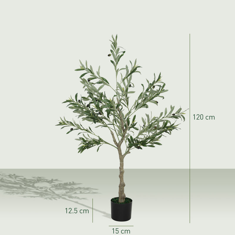Artificial Olive Tree 4ft with 450 Leaves and 20 Fruits in Pot for Indoor Decor by Outsunny