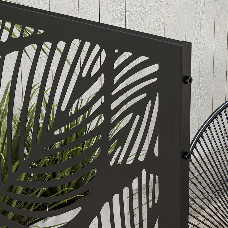 Black Metal Garden Privacy Screen With Leaf Design Ideal For Outdoor Spaces