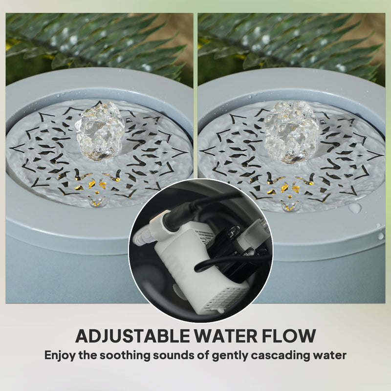Light Grey Garden Water Fountain with LED Lights Adjustable Flow 30 cm Indoor Outdoor by Outsunny