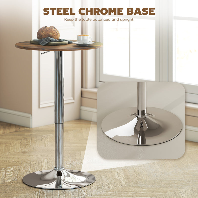 Swivel Round Bar Table with Adjustable Height for Kitchen or Cafe Use Rustic Brown AOSOM