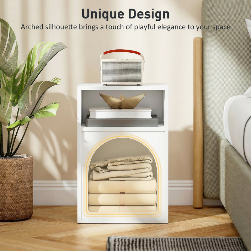 Bedside Table with Open Storage for Small Bedrooms Slim Space Saving Design White Homcom