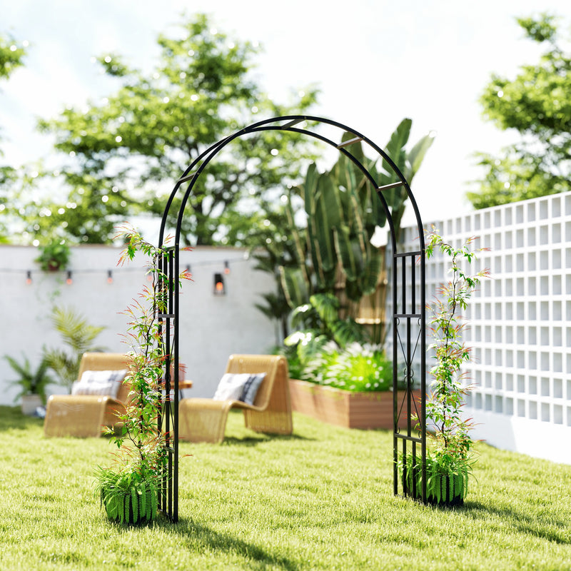 Black Steel Garden Arch 2.2m for Climbing Plants Roses Wisteria Vines Outdoor Wedding Decor by Outsunny