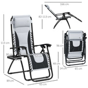 Set of 2 Grey Zero Gravity Outdoor Lounger Chairs With Padded Seat and Cup Holder by Outsunny