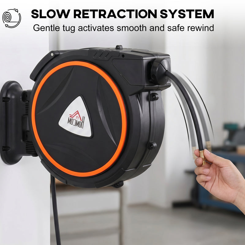 Retractable Air Hose Reel for Safe and Tidy Garage or Workshop 20m Black Orange
