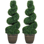 Set of 2 Spiral Boxwood Topiary Trees with Pots for Indoor or Outdoor Use 90cm Green
