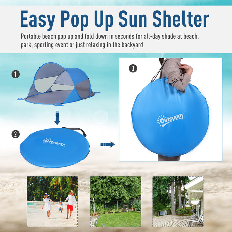 2 Person Pop Up Camping Tent With Lightweight Fibreglass Frame For Outdoor Use Blue AOSOM