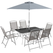 Grey 6 Seater Garden Dining Set With Table Chairs and Parasol by Outsunny