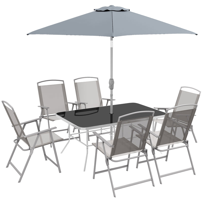 Grey 6 Seater Garden Dining Set With Table Chairs and Parasol by Outsunny