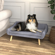 Dog Sofa Bed with Wooden Frame and Removable Cushion for Medium and Large Dogs Grey
