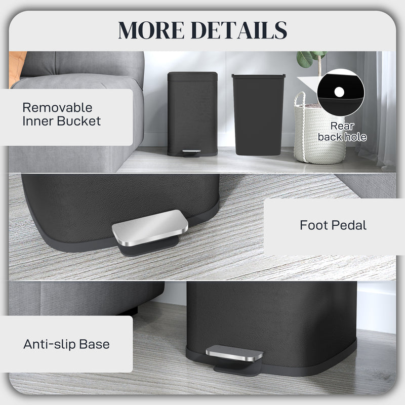 Black 20L Modern Metal Kitchen Bin With Boxy Design by HOMCOM