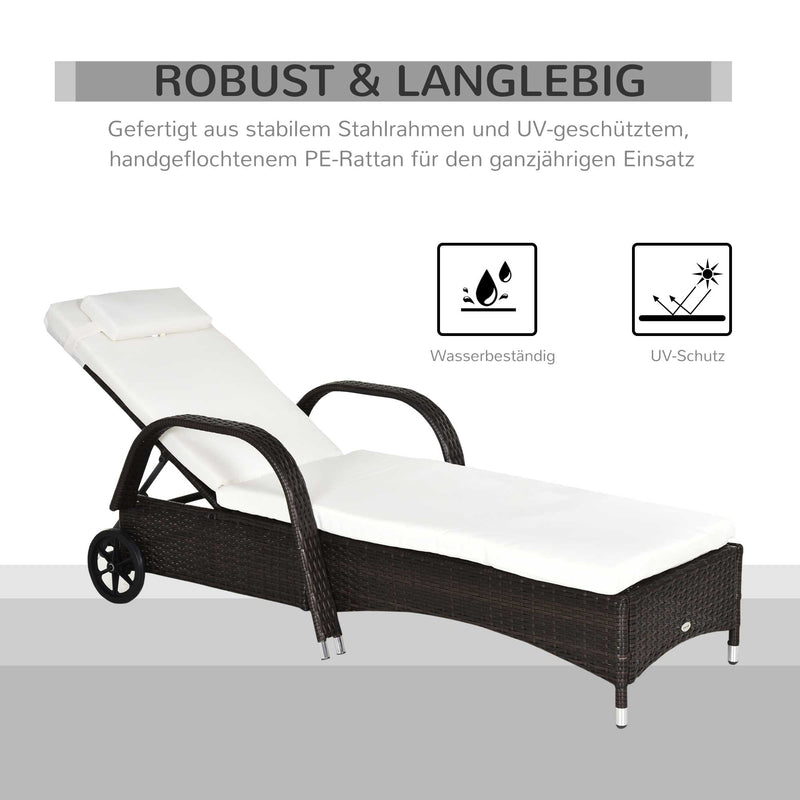 Rattan Sun Lounger Set with Adjustable Reclining Back and Cushions for Garden Patio Brown